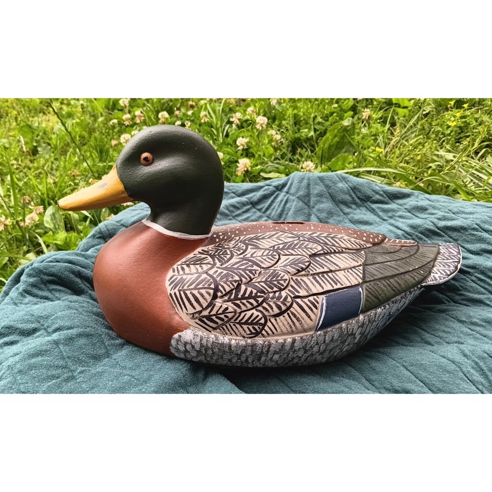 Mallard Drake Duck Decoy Wooden Coin Bank Large Shelf Sitter Vintage Style